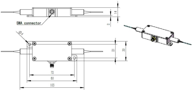 光纤耦合声光调制器1550nm 80mpm外形尺寸