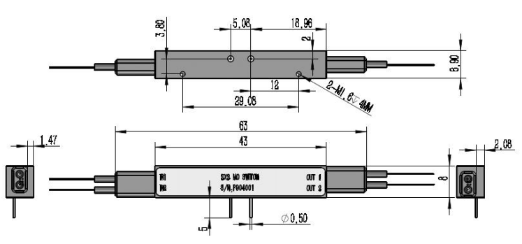 2x2直通磁光开关尺寸图