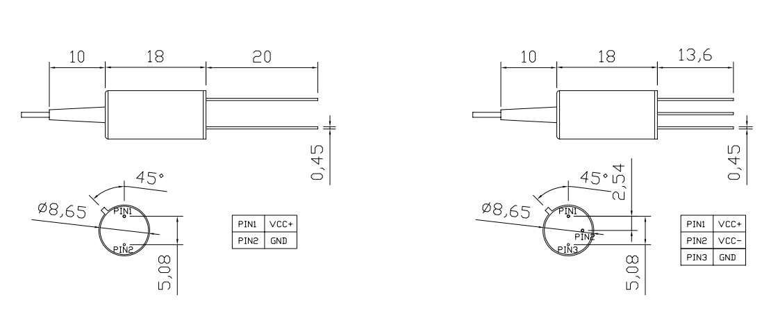 多模850nmMEMS光衰减器的封装尺寸及管脚定义 多模850nmMEMS光衰减器的封装尺寸及管脚定义